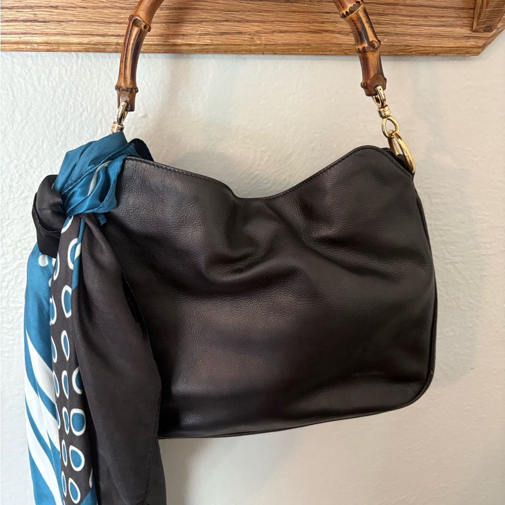 Gucci Black Leather Hobo Bag with Bamboo Handle